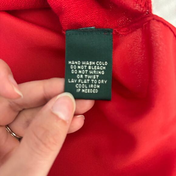 Lauren Ralph Lauren Red Cotton Blouse XL Back Bow Detail Classic Fit Top - Picture 7 of 7